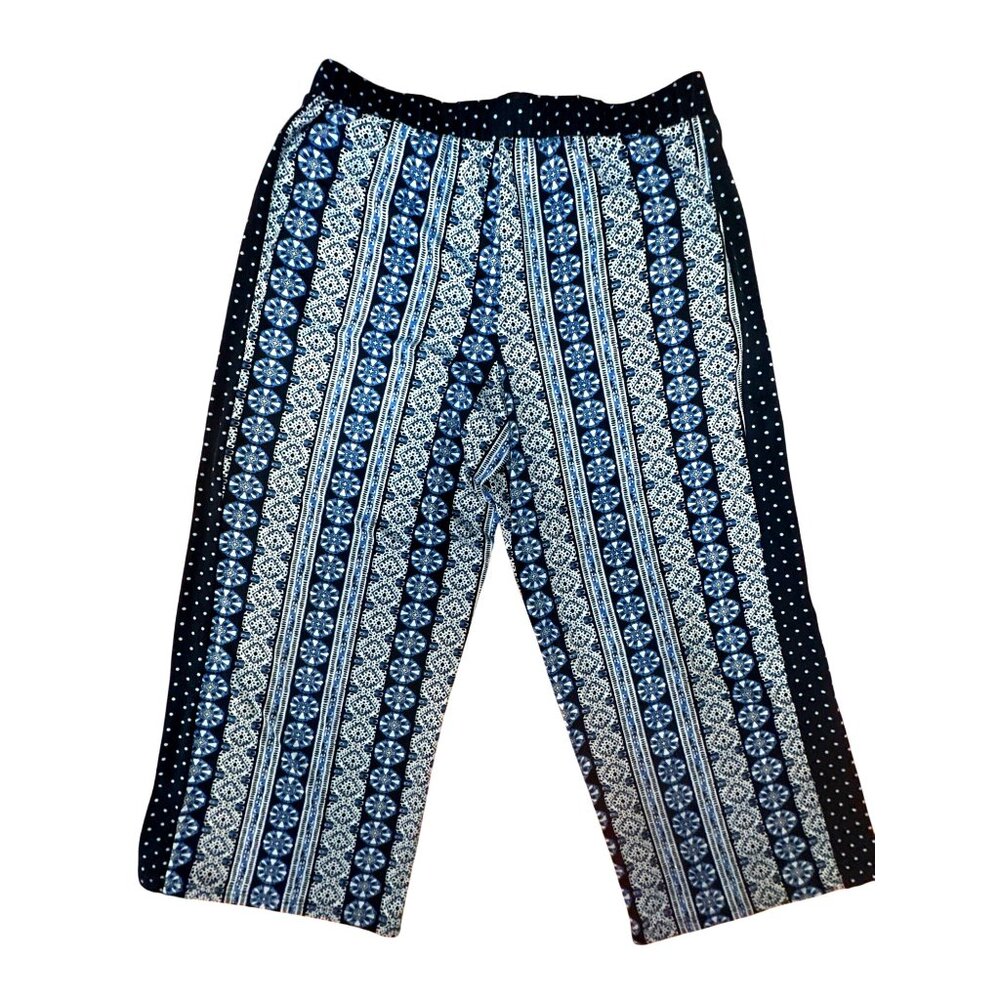 CCC Bohemian Style Wide Leg Geo Print Pajama Pants Elastic Waist Side Pockets LG